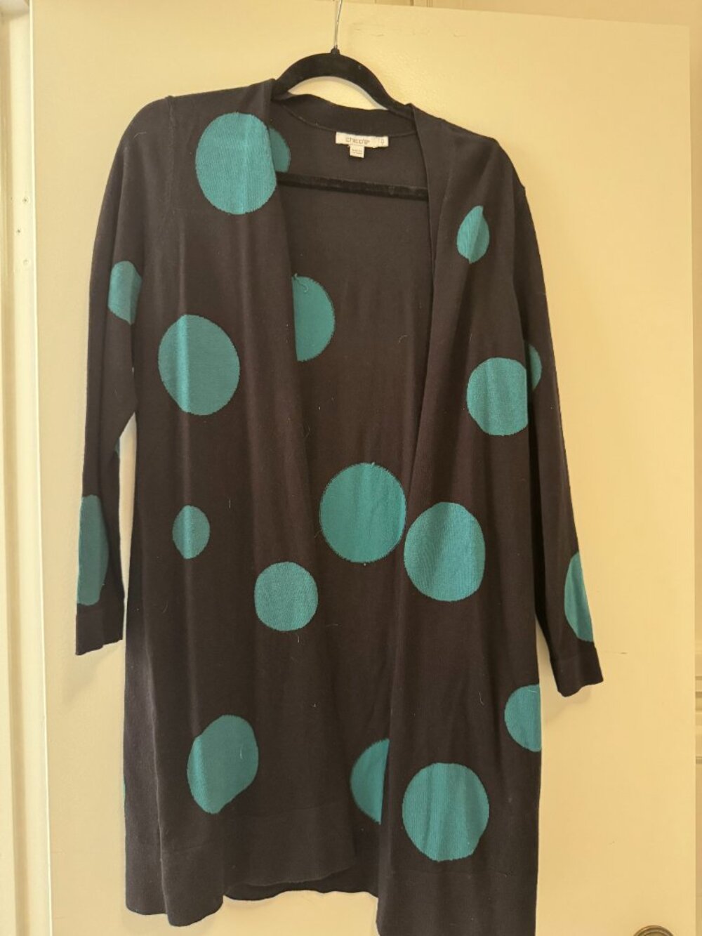 Chico's Black and Teal Polka Dot Cardigan
